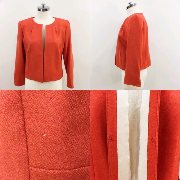 •J.Crew• orange wool cropped blazer 3/4 sleeve - Picture 3 of 4